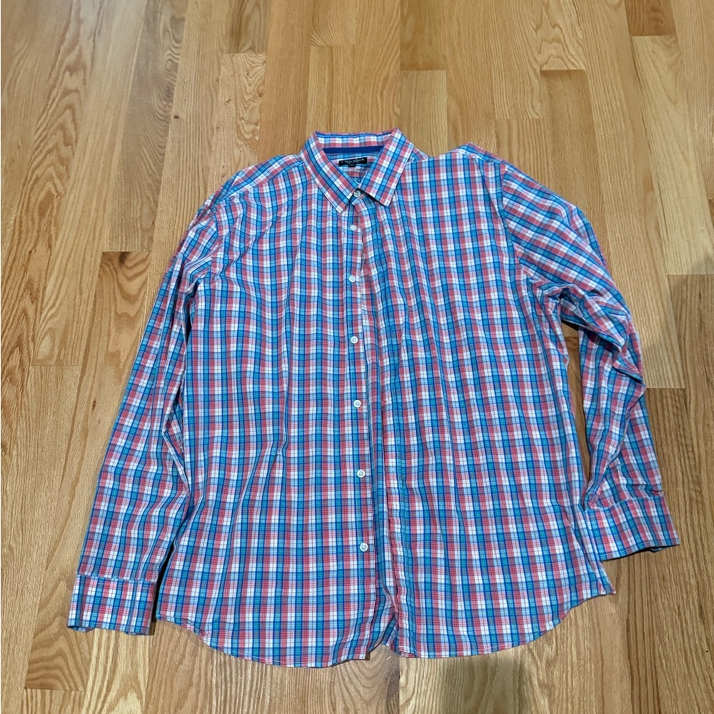 Men's Blue and Pink Checkered Shirt
